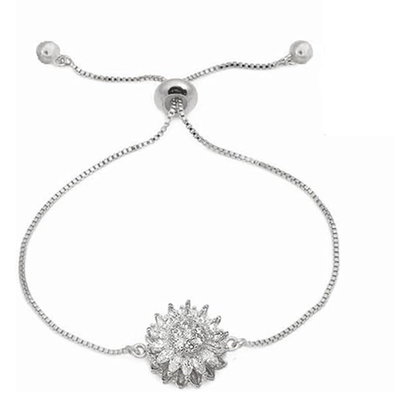 Rotating Sunflower Bracelet 7 inches-8 inches Shiny Flower Anxiety Bracelet Square Crystal Zircon Sunflower Declaration Jewelry Accessories