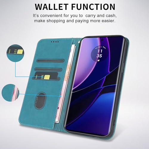 Image of Wallet Case for Motorola Edge 2023 6.6 inch - Moto Edge 2023 Flip Case [Strong Magnetic] PU Leather Folio Case with Card Holder Kickstand Protective Phone Cover - Green