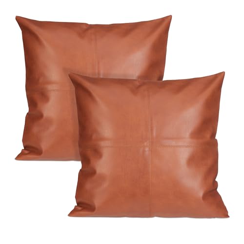 Housse de coussin fermeture eclair lot de 2 similicuir 45x45 - 2