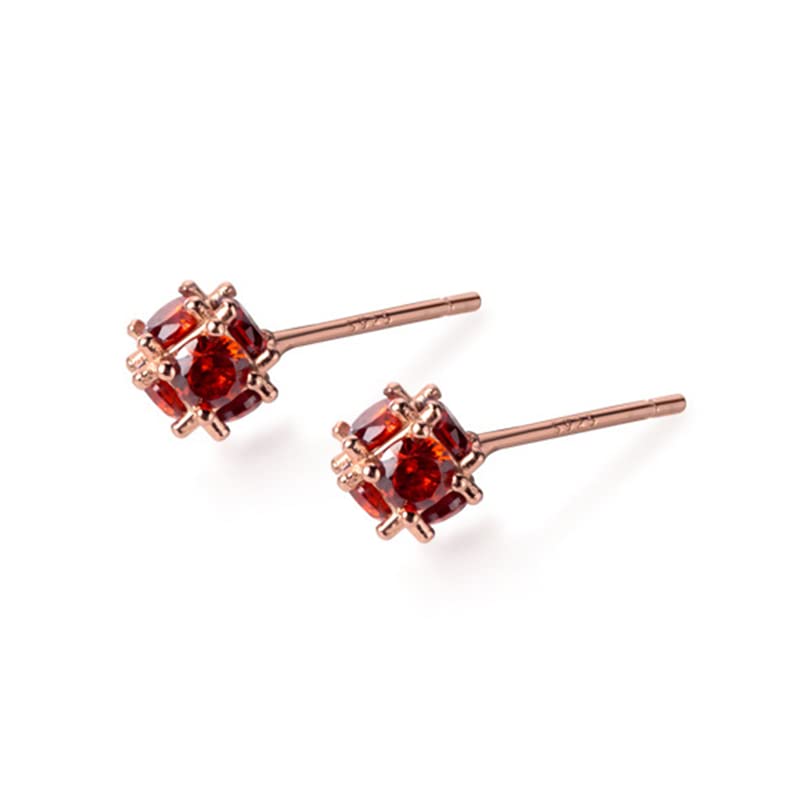Boucles d'oreilles 925 Argent cube carré et zircon rouge éclatant
