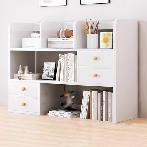 BTZHY Biblioteca Organizador de Escritorio de Madera con múltiples cajones y Compartimentos, Ideal para organizar Suministros de Oficina y decoración del hogar (Blanco, 113 x 17 x 80 cm)