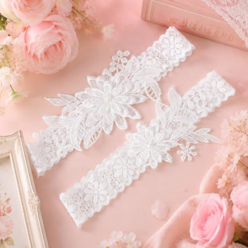 Image of Lusofie 2Pcs Bridal Wedding Garter, Wedding Garter for Bride Women | White Lace Floral
