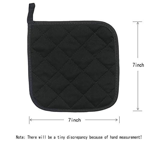 Gqzluck Cotton Heat Resistant Pot Holders, Everyday Kitchen Basic Square Solid Color Pot Holder, Multipurpose Quilted Hot Pads For Cooking And Baking Set Of 4 (Black) #TOP4
