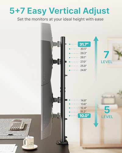 Image of Pegzone Vertical Dual Monitor Mount for 17-34 Inch Screens, 33 lbs per Arm