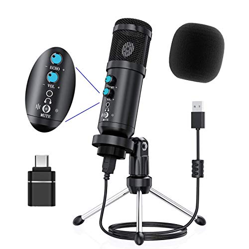 USB Mikrofon, PC Mikrofon mit Stativständer, Stummschalttaste, Latenzfrei, Computer Mikrofon für Video Konferenzen…