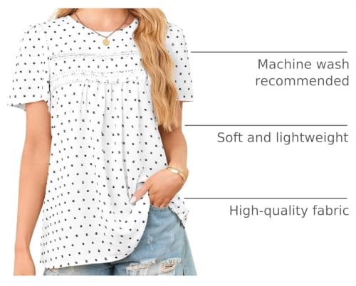 Image of Falechay Womens Summer Tops Crewneck Short Sleeve Shirts Casual Chiffon Blouses Flowy Lace Hem Boho Clothing Trendy 2026