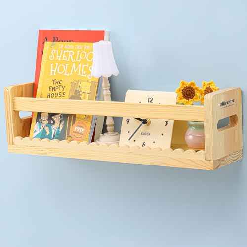 Officentra Estante flotante de pared, estantes flotantes para baño, juego de 3 estantes flotantes de madera natural, estantería para guardería (juego de 1 de madera natural, 16.5 pulgadas de largo x 4
