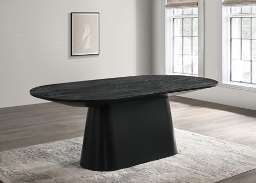 Image of Terra 88 inch Mid-Century Modern Oval Dining Table with Pedestal Base, Black | Transitional Style, Mid-Century Modern Inspired Pedestal Base, Wood Grain Top, Durable Wood Furniture