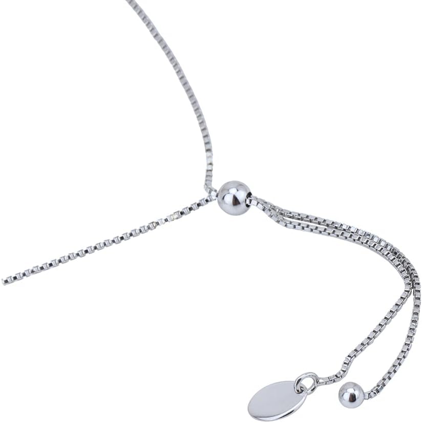 Vanbelle Sterling Silver jewelry - Rhodium Plated with 925 stamp - High Polished Beaded chain - Adjustable Bolo Bracelet - Elegant design for Women