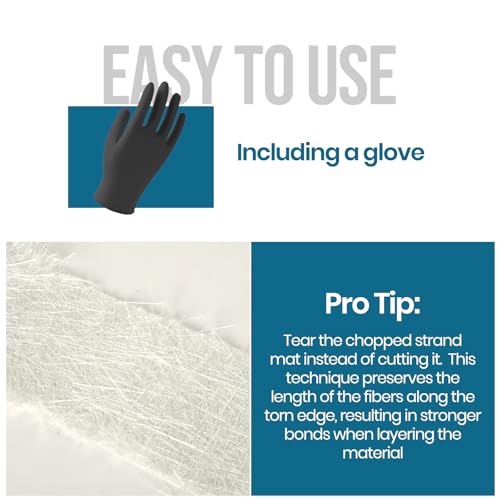 Image of Calvana Fiberglass Chopped Strand Mat, 4 inch Wide *10 Yards, 1.5 oz, Includes One Pair of Gloves, Ideal for Heavy-Duty Repairs, for Structural Reinforcement & Repair Kits, Easy to Use