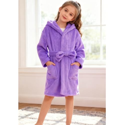 Image of Kids Bathrobe Hooded Plush Fleece Robe for Girls Boys