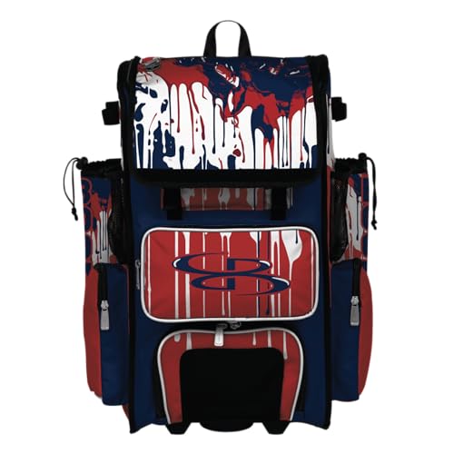 Boombah Superpack Hybrid Rolling Bat Bag - Wheeled & Backpack Version - Graffiti Drip Navy/Red/White