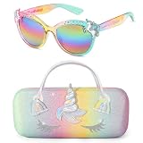 Beipegin Kids Sunglasses Girls UV Protection Unicorn Heart Sunglasses with Kids Glasses Case Pouch for Travel Holiday Party for Girls Age 3-10