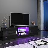 ELEGANT 1500mm Modern High Gloss TV Stand Cabinet with Ambient Light for 22"-55" Flat Screen 4k TVs/LED Light TV Cabinet with Shelves and Cabinets for Living Room Bedroom, Black - Image 4