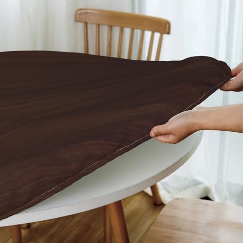 BOXIMIAO Dark Brown Wood Grain Round Tablecloth with Elastic Edge Table Cover Waterproof Reusable Table Cloth for Holiday Kitchen Party Patio,M(45"-50") by BOXIMIAO - Used condition - Image 6