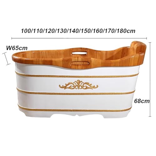 TT-YEC Europäische Luxus -Eiche -Badewanne, Massive Holzbadewanne Im Innenhoch, Eine Tiefe Ovale Holzbadewanne Mit Bank, Abflussventil, Verdickte Tiefe, Eingewichtige Holzbadewanne Kit,L160cm – Bild 8