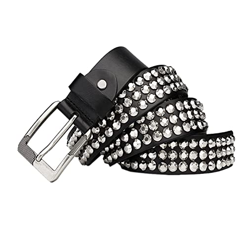 Ceinture punk en cuir de vachette véritable à triple rangée de clous argentés pour jeans