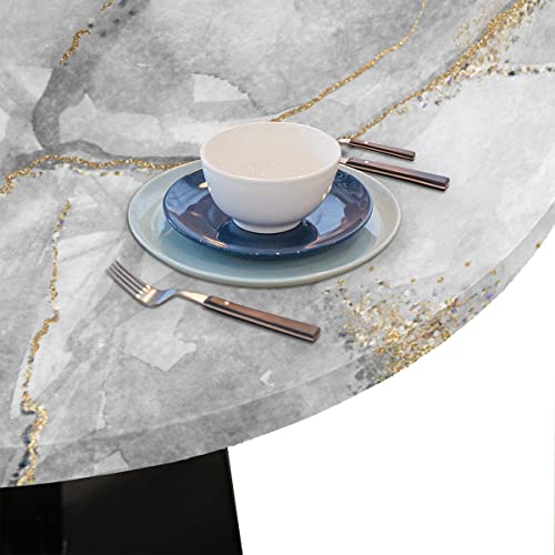 cfpolar Marble Round Tablecloth with Elastic Edge, Modern Art White Marble Washable Wipeable Tablecloth, Polyester Table Cover for Kitchen Dining Party Wedding Holiday Fits Round Table 45-50 in by cfpolar - Image 6
