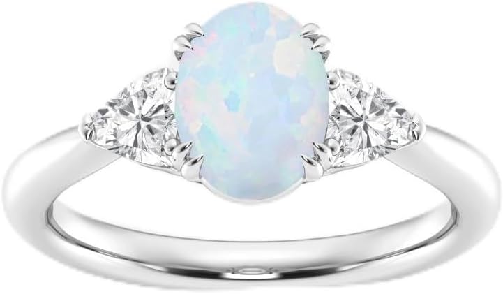 1.5 Carat Natural Gemstone Rings with Moissanite 925 Sterling Silver Oval Shape Blue Diamond/Opal/Emerald/Sapphire/Moss Agate Ring 6×8MM gem rings for women Jewelry Gift for Birthday Christmas