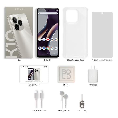 Image of Bold K10 | 2024 | All-Day Battery | Unlocked | 6.6 inch HD+ Infinity Display | 128 /4GB | Triple 50MP Camera | US Version | US Warranty | Gold