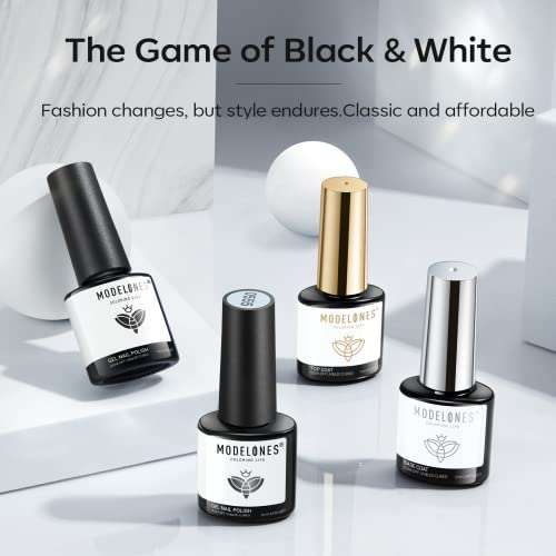 Modelones Black And White Gel Nail Polish Kit, 2 Colors 7Ml Gel Polish With Base & Top Coat Set, No Wipe High Gloss Shine Finish Basic Set For Nail Art Manicure Design #TOP1