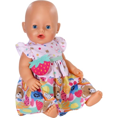 BABY born Sukienka owocowa, uroczy strój z paskiem z klamrą truskawkową dla lalek 43 cm, 838303 Zapf Creation