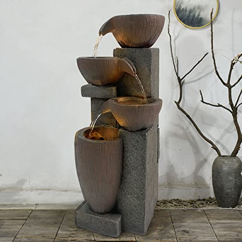Gardenfans Outdoor Garden Fountains With Led Lights – Indoor Modern Fountain Floor-Standing Waterfall Feature For Garden,Patio,Porch,Yard And Home Art Décor #TOP6