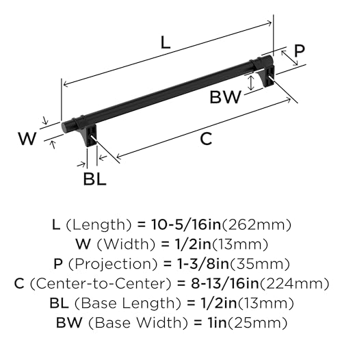 Image of Amerock Davenport 8-13 /16 inch (224mm) Center-to-Center Matte Black Cabinet Pull, BP36619MB