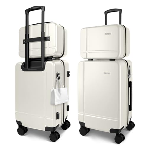 Image of 2 Piece Carry on Luggage Set, 14 in 20 in Lightweight Hardshell Suitcases with 360 Double Spinner Wheels & TSA Lock for Family Vacation Getaways Double Spinner Wheels White
