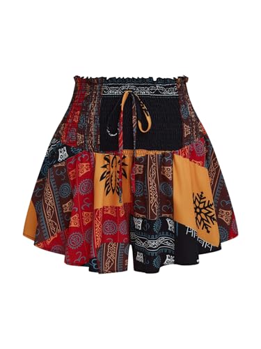 SOLY HUX Womens Plus Size Wide Leg Boho Flowy Shorts Summer High Waisted Shirred Shorts Multi Printed 2XL