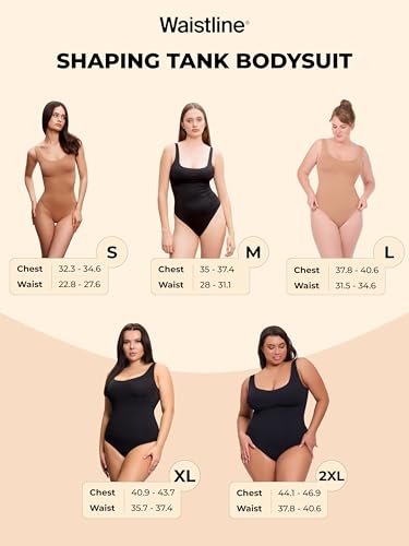 WAISTLINE Women's Sleeveless Bodysuit - Seamless Tummy Control Shapewear Body Suit - Sculpting Snatched Waist Shaper (Nude L)