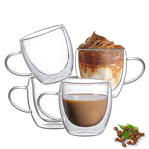 250 ml tazas de doble pared de cristal, taza de cristal de café, idea de regalo de cerveza para cualquier ocasión, taza de vidrio transparente aislado, vidrio térmico para lata, jugo, juego de 4 Cover