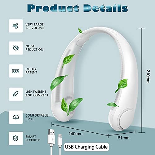 KEMOO Portable Neck Fan,HandsFree Personal Fan Mini USB Neckband Fan Rechargeable,Cooling Hanging Fan 3 Speeds Wearable Necklance Fan, Headphones Design for Outdoor Sports Indoor Office-White