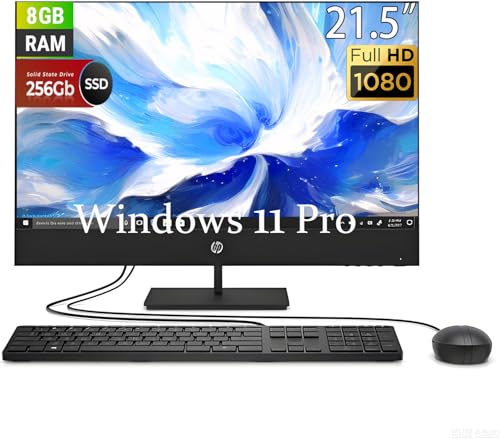 HP ProOne 600 G1 All-in-One Ordinateur de Bureau, FHD 21.5' (1920 x 1080), Intel i3-4150 3.5GHz, 8 Go de RAM, SSD de 256 Go, Clavier QWERTY US, Souris, USB WiFi, Windows 11 Pro (reconditionné)