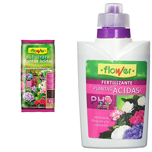 Flower Substrato Plantas Ácidas, 5 l, Color Marrón & 10544 - Abono líquido Plantas ácidas, 500 ml
