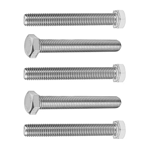 Juvielich 5PCS Hex Head Screw Bolts 304 Stainless Steel Fully Threaded Hex Tap Bolts Silver Tone M12x90mm Cover