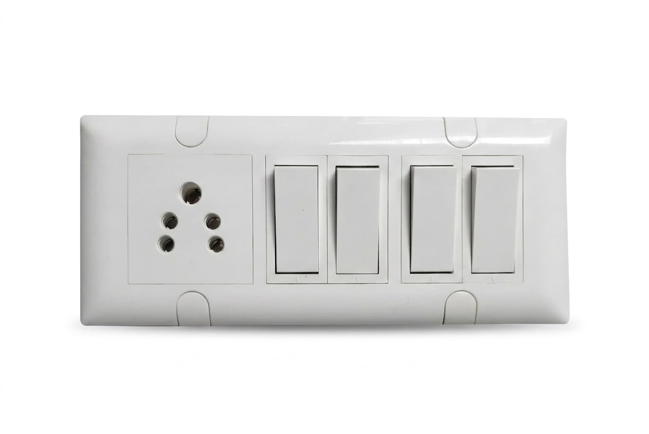 Modular Switch Board with Anchor/CONA Switches, 5 Toggles and 1 Socket, White Plastic Wall Plate for Home and Office-image-4