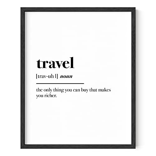 HAUS AND HUES Travel Wall Decor Travel Posters Wanderlust Wall Decor Adventure Quotes Wall Art Typography Decor Art White Wall Quotes (Black Framed, 16x20)
