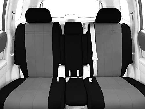 Front 40/20/40 Split Bench Seats, CalTrend NeoSupreme Seat Covers for 1998-2002 Ford F-250|Ford F-250 Super Duty|Ford F-350 Super Duty|Ford F-450 Super Duty|Ford F-550 Super Duty Light Grey Insert with Black Trim
