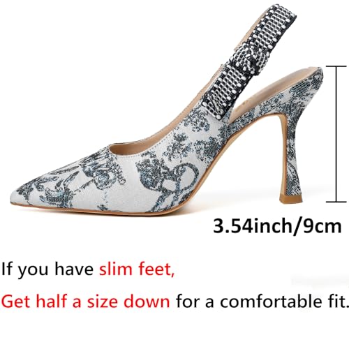 Image of RIBONGZ Sexy Slingback Pumps Elegant Dressy Heels for Women Closed Toe Pointy High Heels Wedding Bride Prom Party Evening Shoes