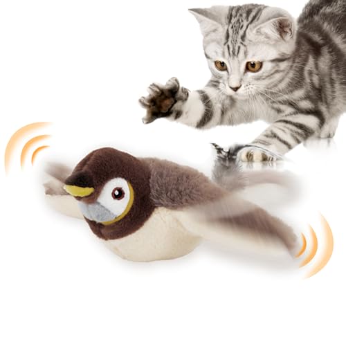 Juguete interactivo para gatos con pájaro volador, juguete interactivo para el autoempleo, pájaro móvil con hierba gatera, juguete para gatos