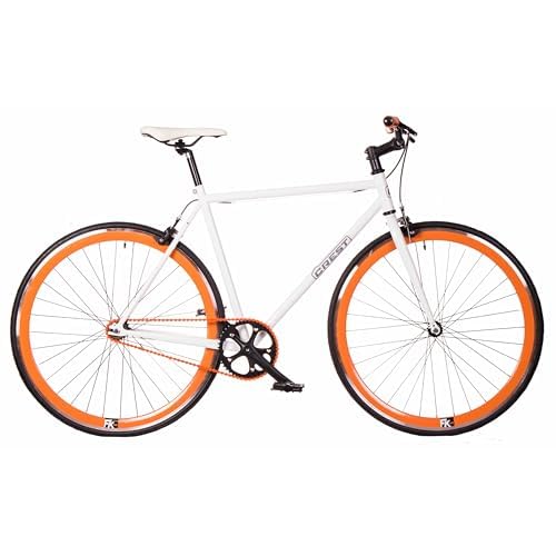 FK Cycling Bicicleta Fixie Single Speed Rueda Libre 700c 28", Bici Urbana Carretera Blanca Naranja (M 530)