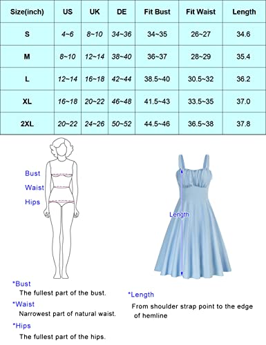 Vintage Dress For Women 1950S Summer Spaghetti Strap Ruched A-Line Flowy Swing Dress Black Polka Dot Dress S #TOP2