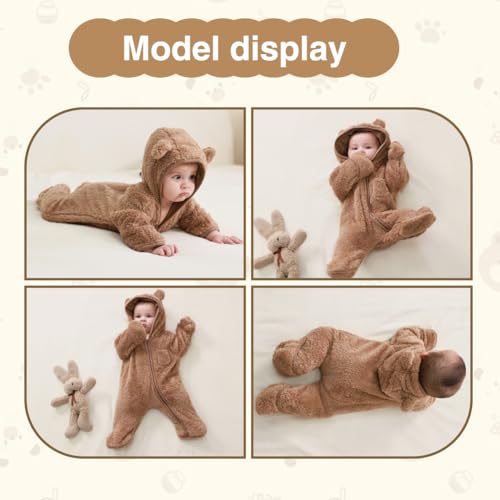XIFAMNIY Newborn Baby Winter Snowsuit - Bear Outfit Fleece Warm Jumpsuit Romper Hooded Clothes for Infant Girls Boys3