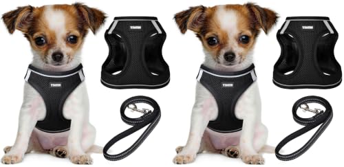 YIMEIS Dog Harness and Leash Set, No Pull Soft Mesh Pet Harness, Reflective Adjustable Puppy Vest for Small Medium Large Dogs, Cats (Black, X-Small (Pack of 2))