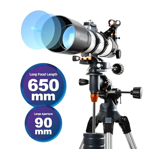 Image of AOMEKIE Telescope 650x90mm Astronomical Refractor Telescope for Adults & Beginners, Fully Multi-Coated High Transmission Coatings EQ Mount with Tripod, Phone Adapter, Wireless Control