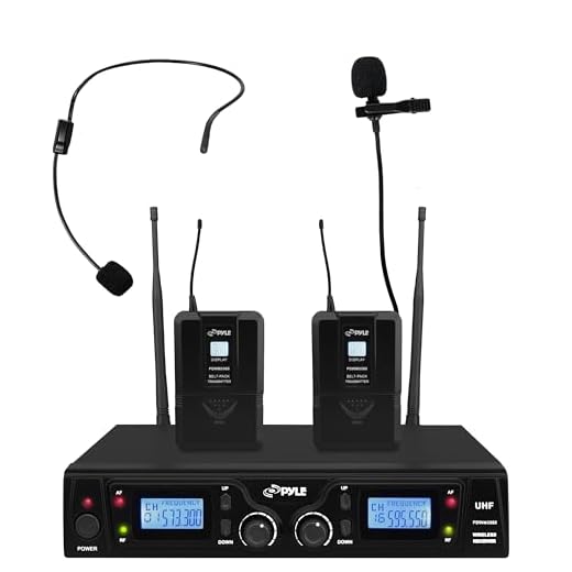 Pyle UHF Wireless Microphone & Rack Mountable Receiver System 2 Belt Packs, 2 Lavelier/Lapel MIC Travel Case 16 Channel Frequency Independent Channel Volume Control LCD Digital Display (PDWM3365)