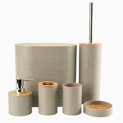 ���X�N�I�A Horizontal Corrugated Bathroom Six-piece Set Bathroom Bath Combination Kit(Beige)
