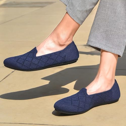 Image of poemlady Women's Ballet Flat Shoes Dress Shoes Knit Round Toe Slip On Ballerina Walking Flats Shoes for Woman Low Wedge Casual