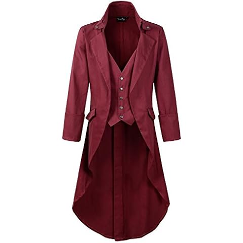 DarcChic Mens Gothic Tailcoat Jacket Black Steampunk VTG Victorian High Collar Coat - red - XX-Large Cover